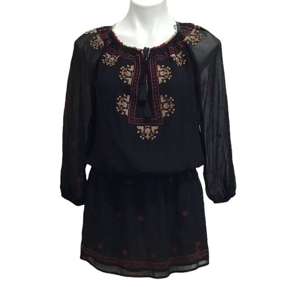 Joie Geromine Black Mini Dress Silk Floral Embroidered Mini Dress New Size XS - Picture 2 of 10